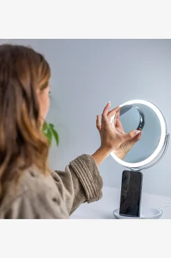 Bathroom Wireless Charger with Mirror Round LED 8 inch