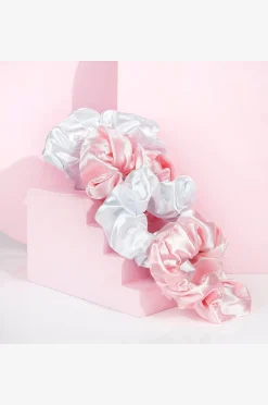 Pink & White Satin Scrunchies 3 Pcs