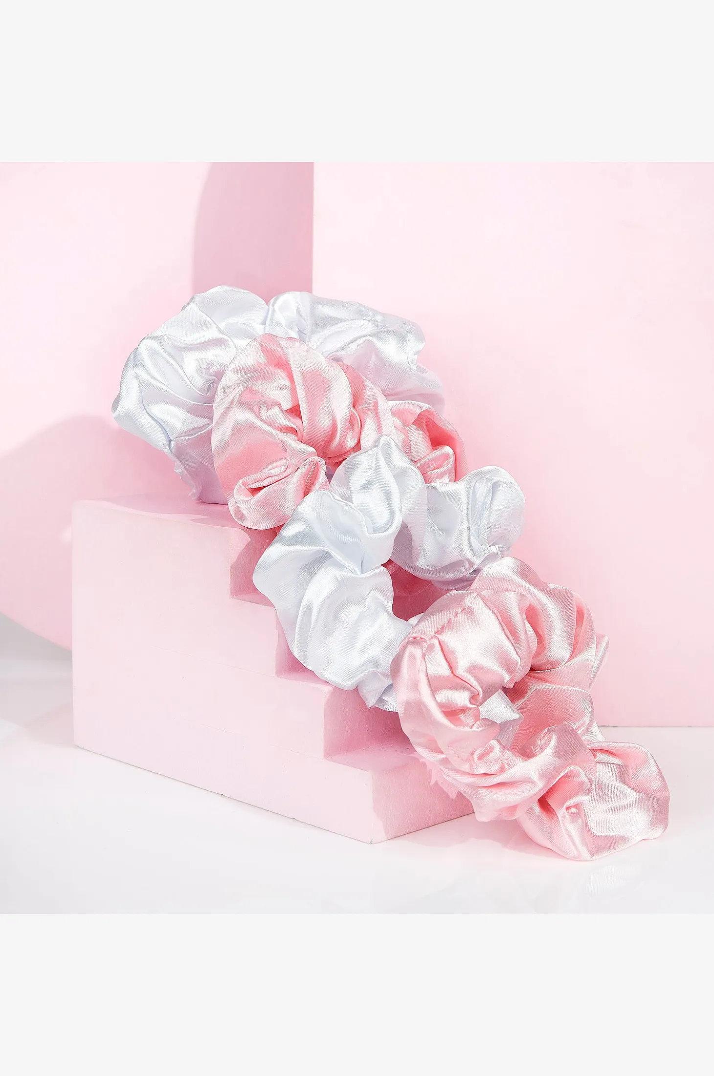 Pink & White Satin Scrunchies 3 Pcs