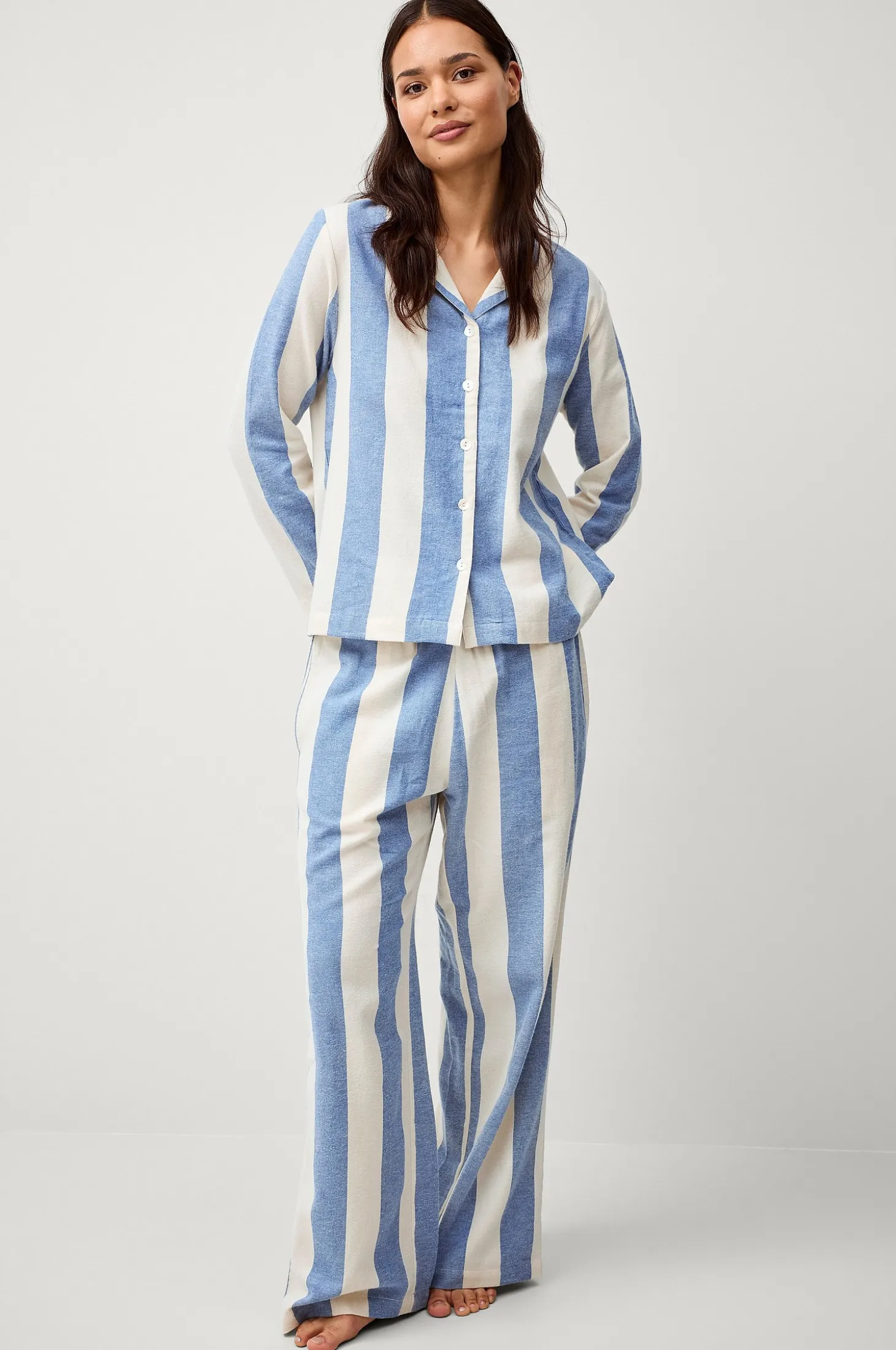 Pyjamahousut Valerie Block Stripe puuvillaflanellia
