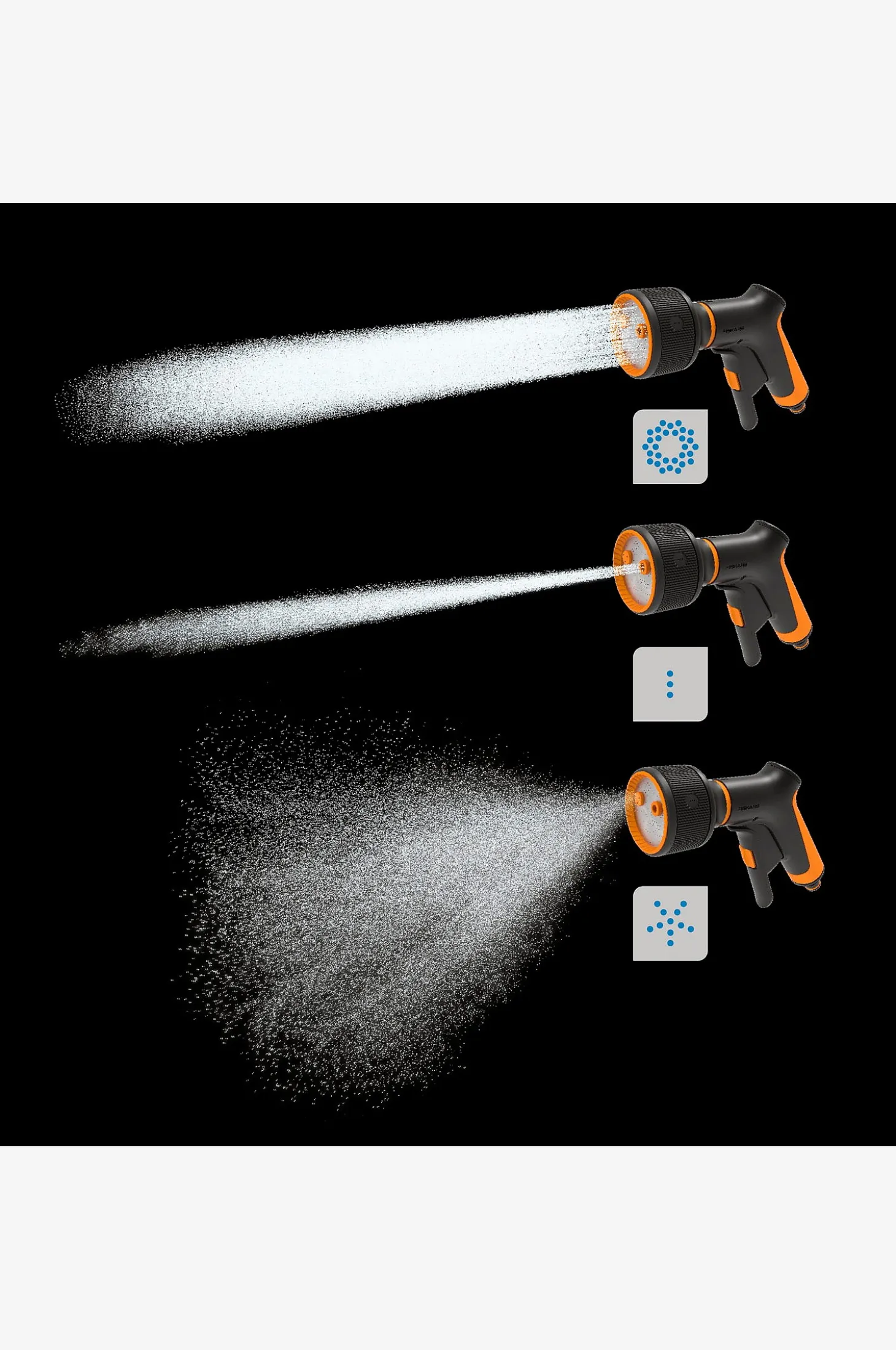Sprinkleripistooli kolmella tarkoituksella